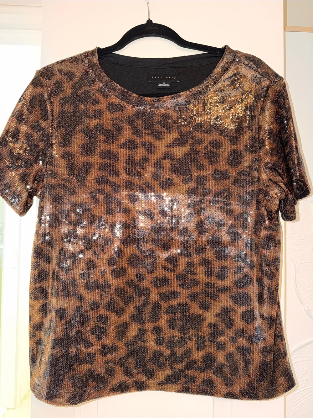 Sanctuary Brown Sequin Leopard Short Sleeve Tee NWOT Size Medium